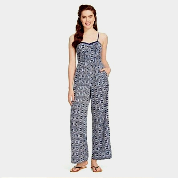 Xhilaration Pants - XHILARATION BRALETTE BLUE/WHITE JUMPSUIT